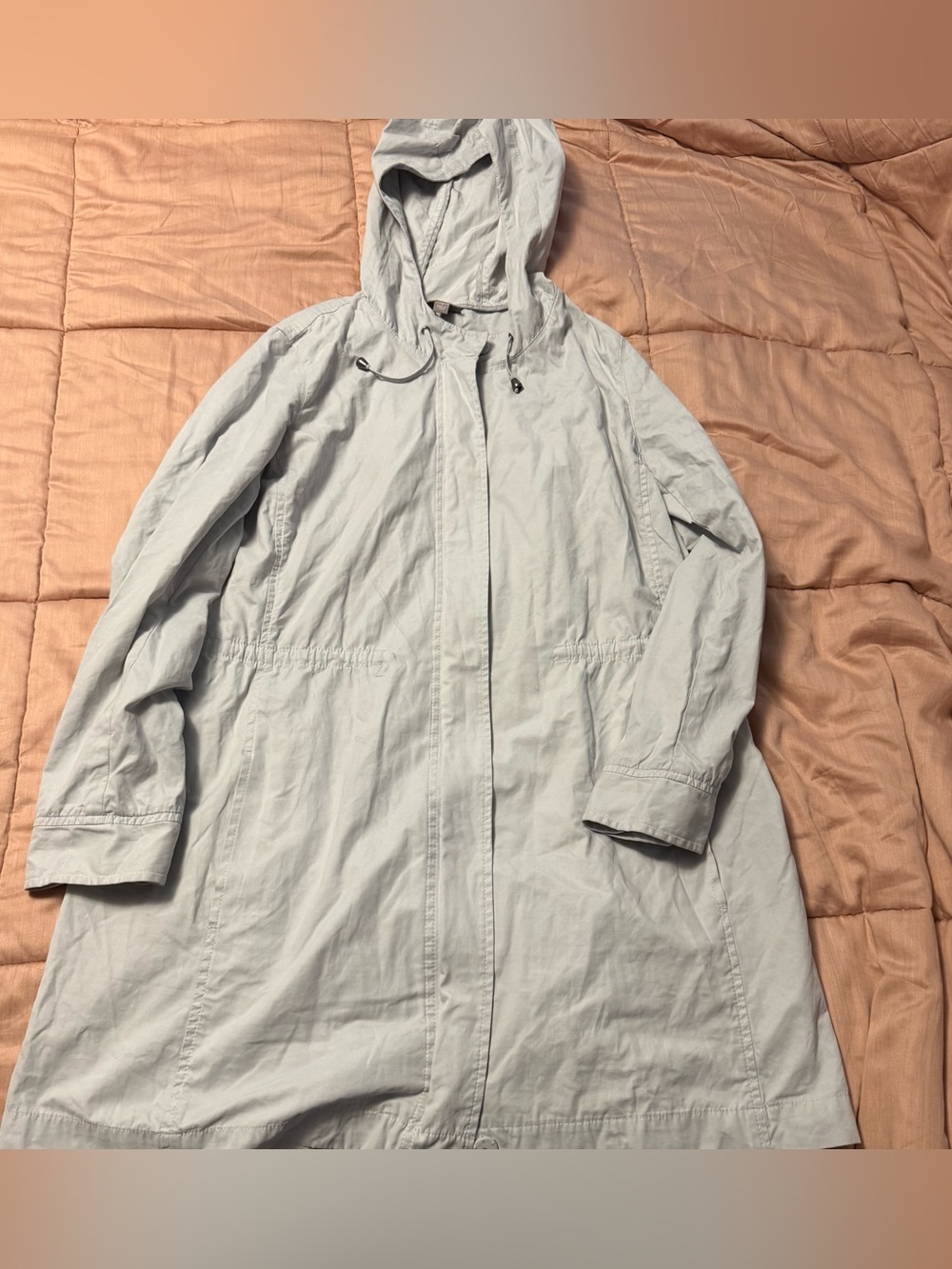 J. Jill Light Gray Hooded Trench Coat